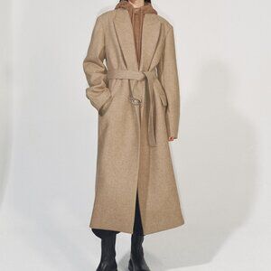 CHICJOC Oversized 100% Wool Double-Layer Coat in Beige – Size 36